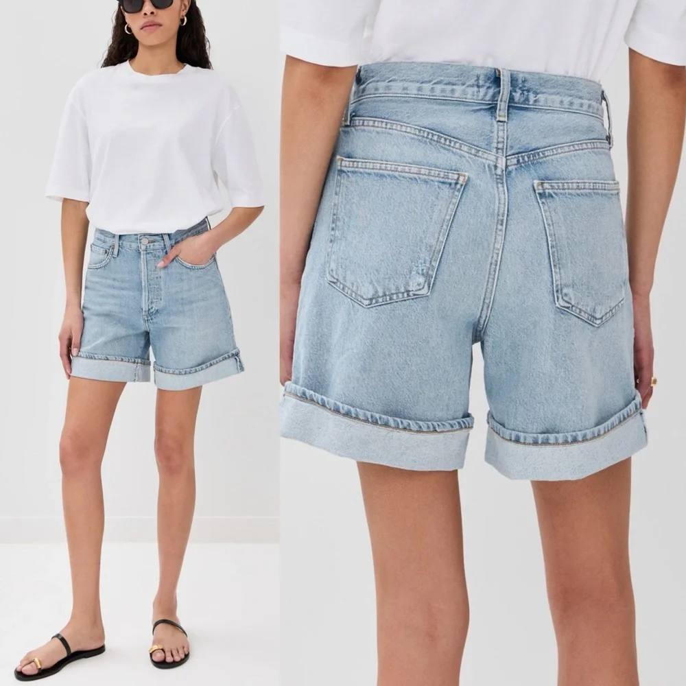NWT Agolde Dame Denim Shorts High Rise Baggy Cuff Tension